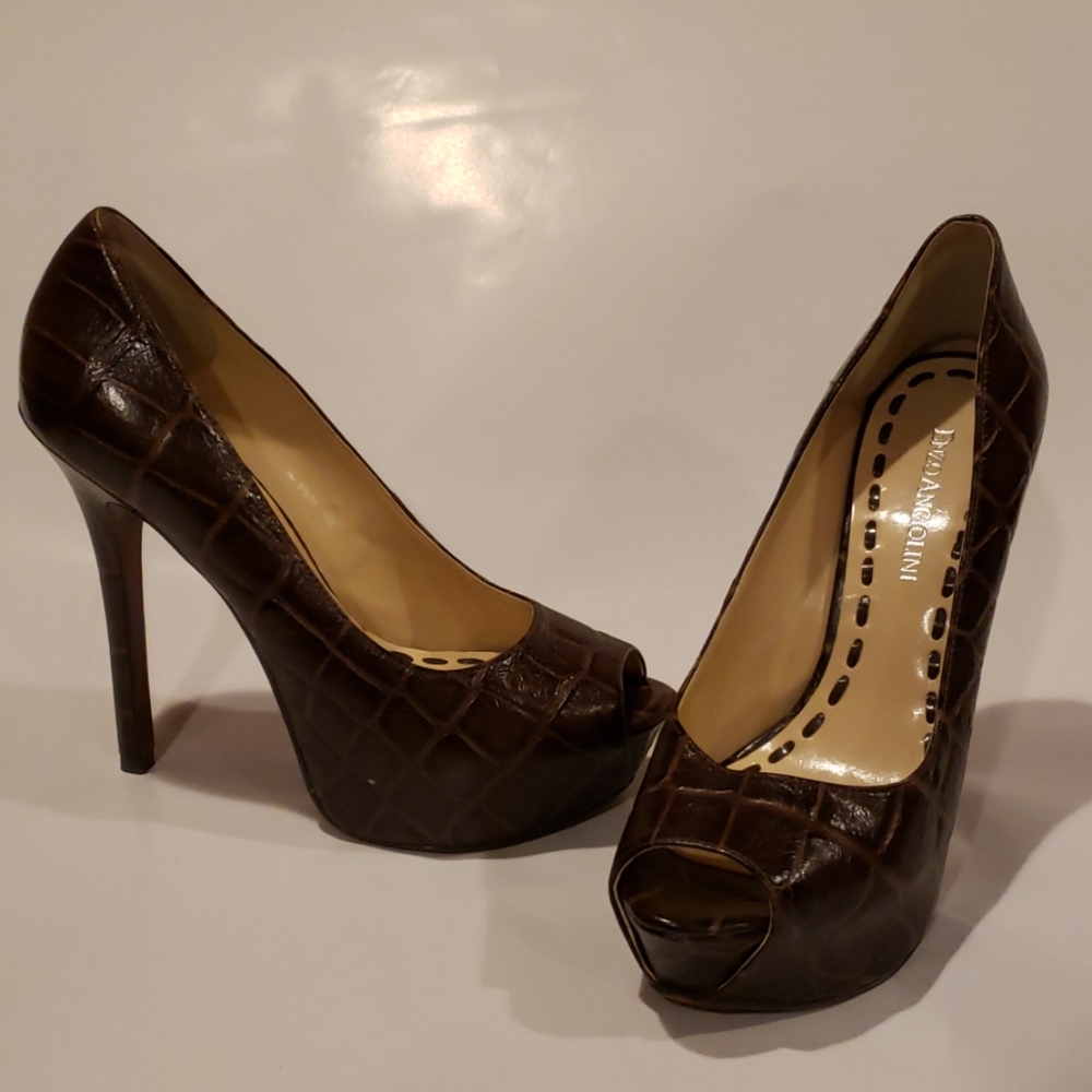 Brown Crocodile Print Enzo AngioliniPlatform Heels